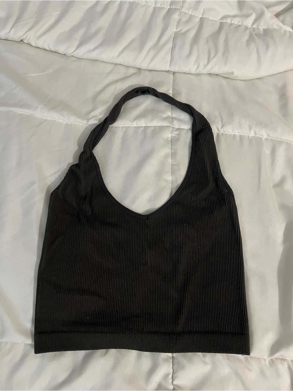 Ribbed Dark Grey Halter Crop Top